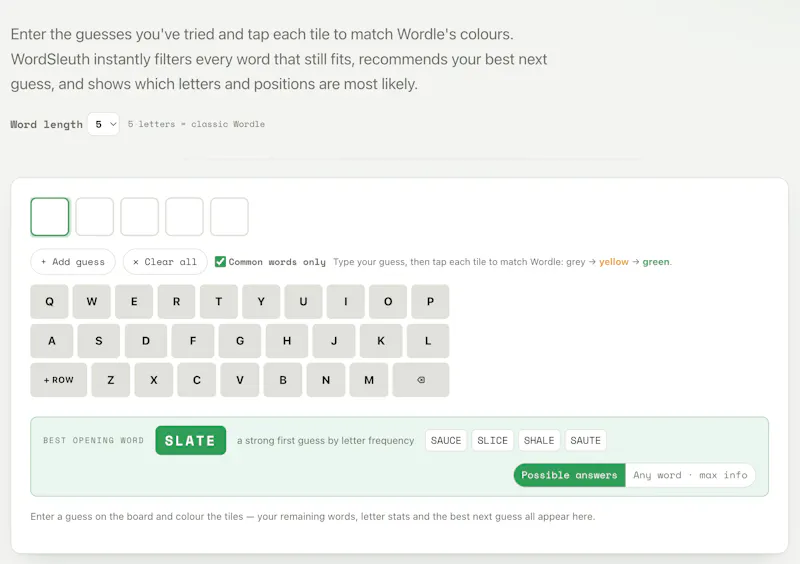 WordSleuth Wordle Solver screenshot 1