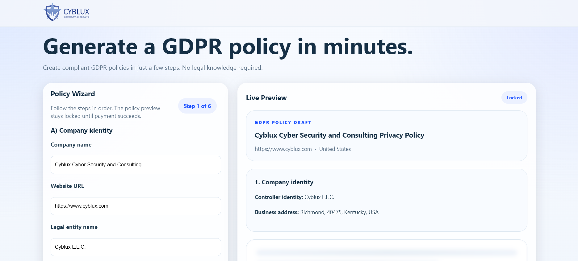 Cyblux GDPR Generator gallery image