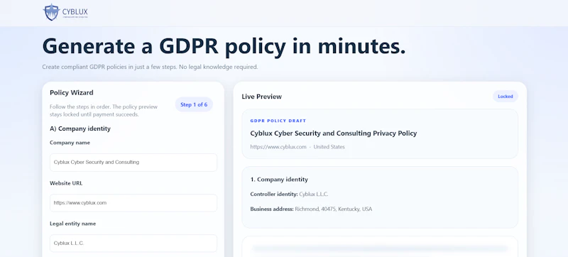 Cyblux GDPR Generator screenshot 2