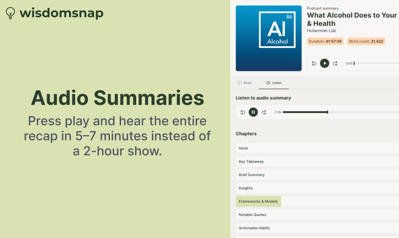 Wisdomsnap - Assorbire istantaneamente i takeaway chiave da qualsiasi podcast media 3