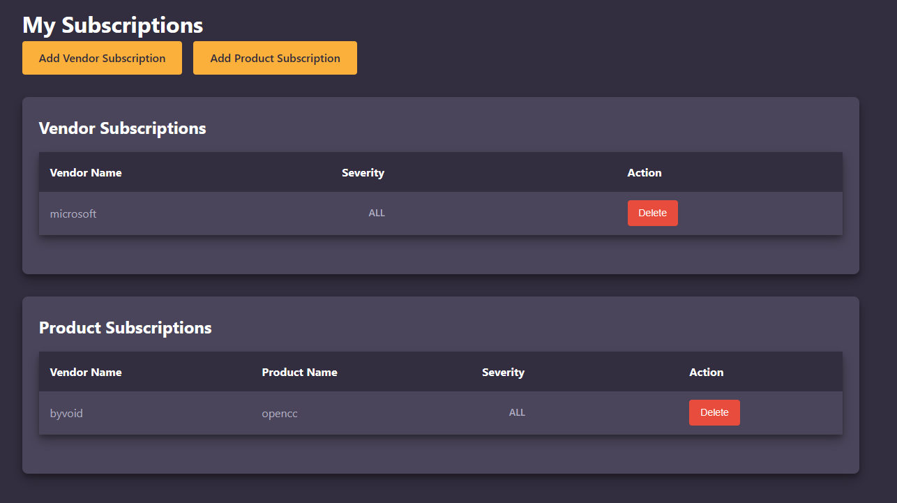 CVE Alert System - Screenshot 2 showing product features and functionality