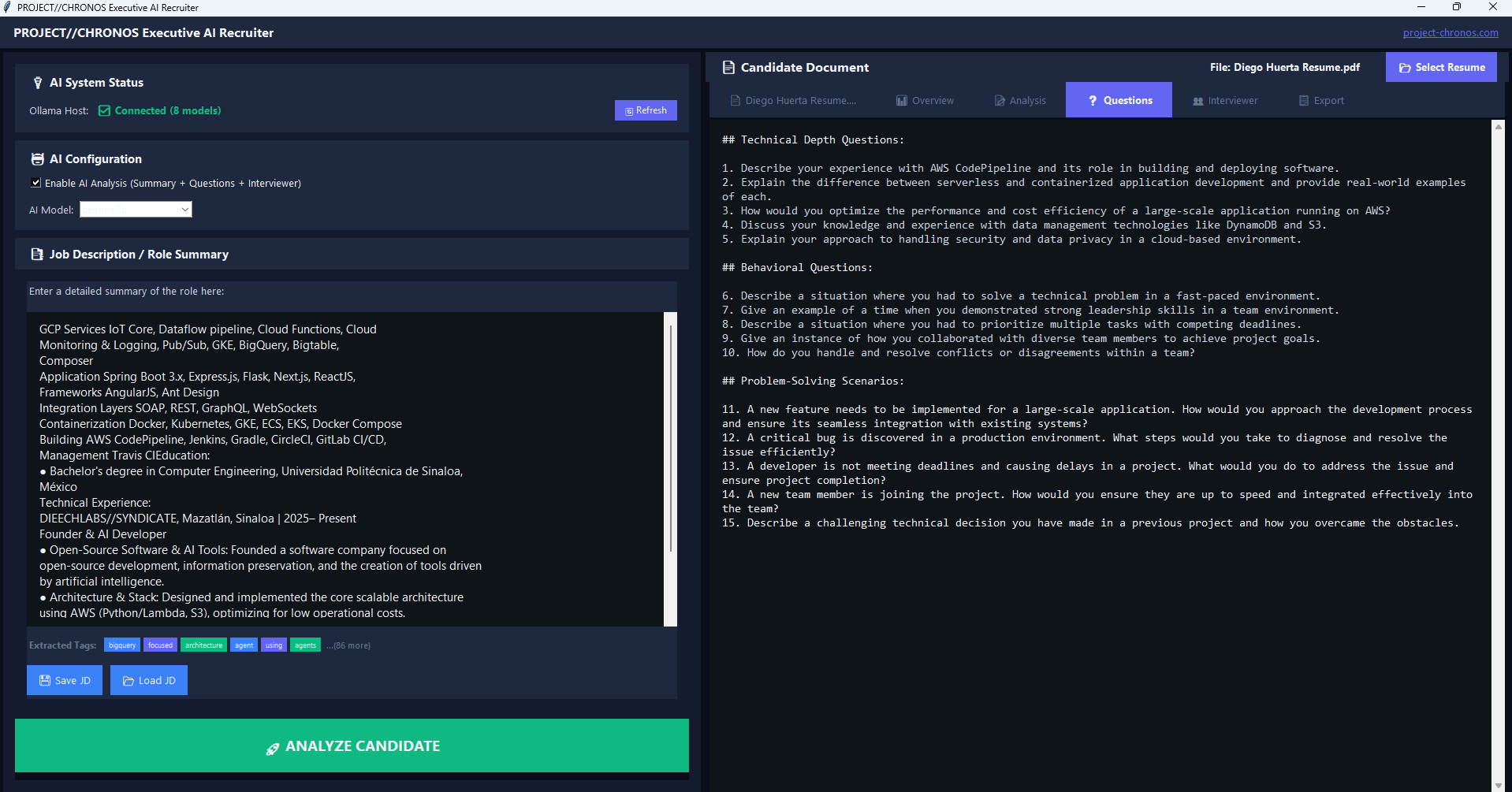 PROJECT//CHRONOS: The Offline AI Resume - Main screenshot showing features and interface