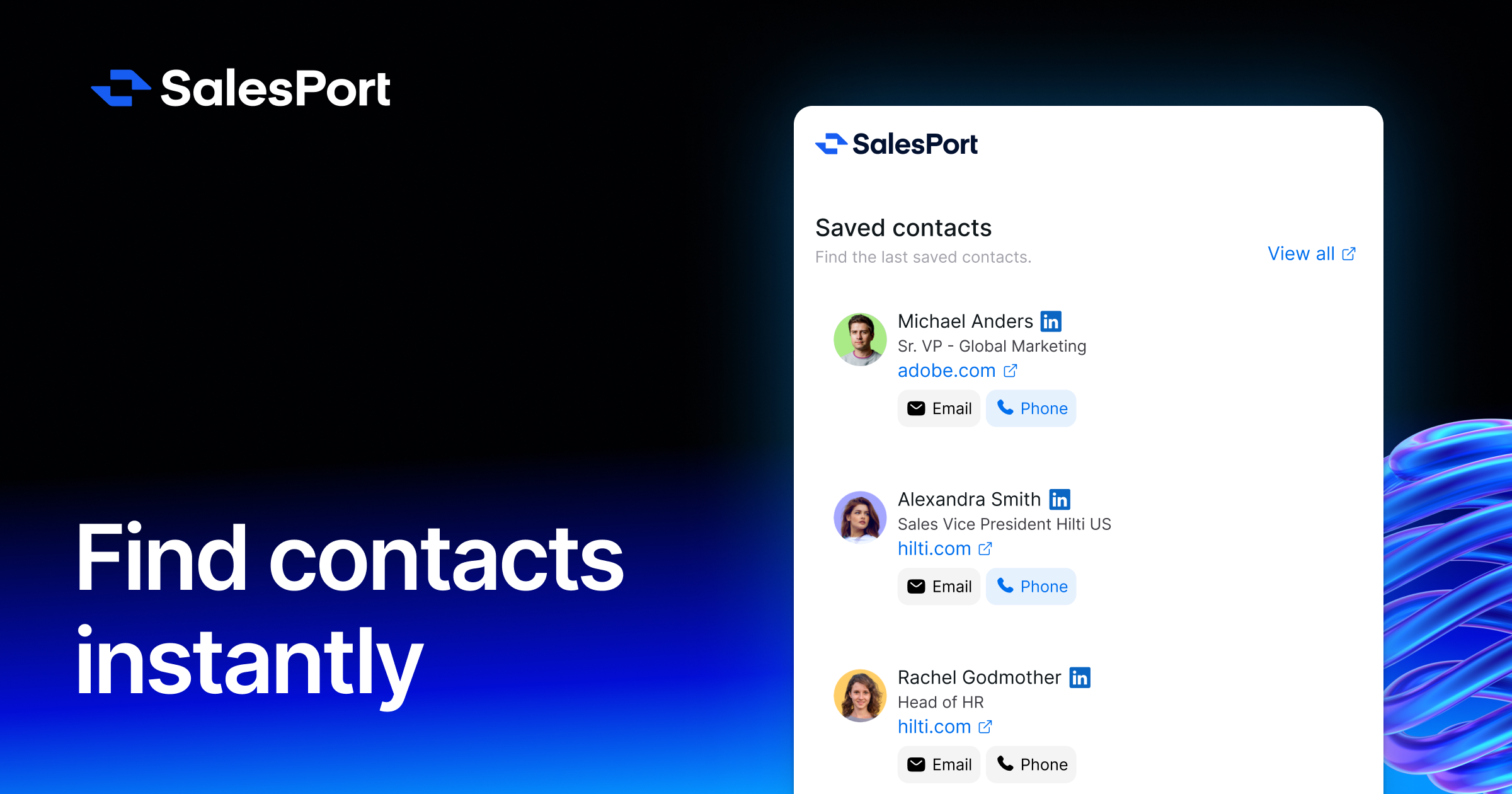 Salesportメールファインダー拡張機能 - 任意のWebサイトから直接検証済みのB2Bメールと電話を見つけるメディア2