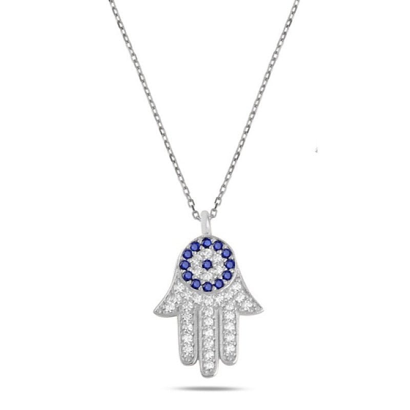 Bright Hamsa and Eye necklace