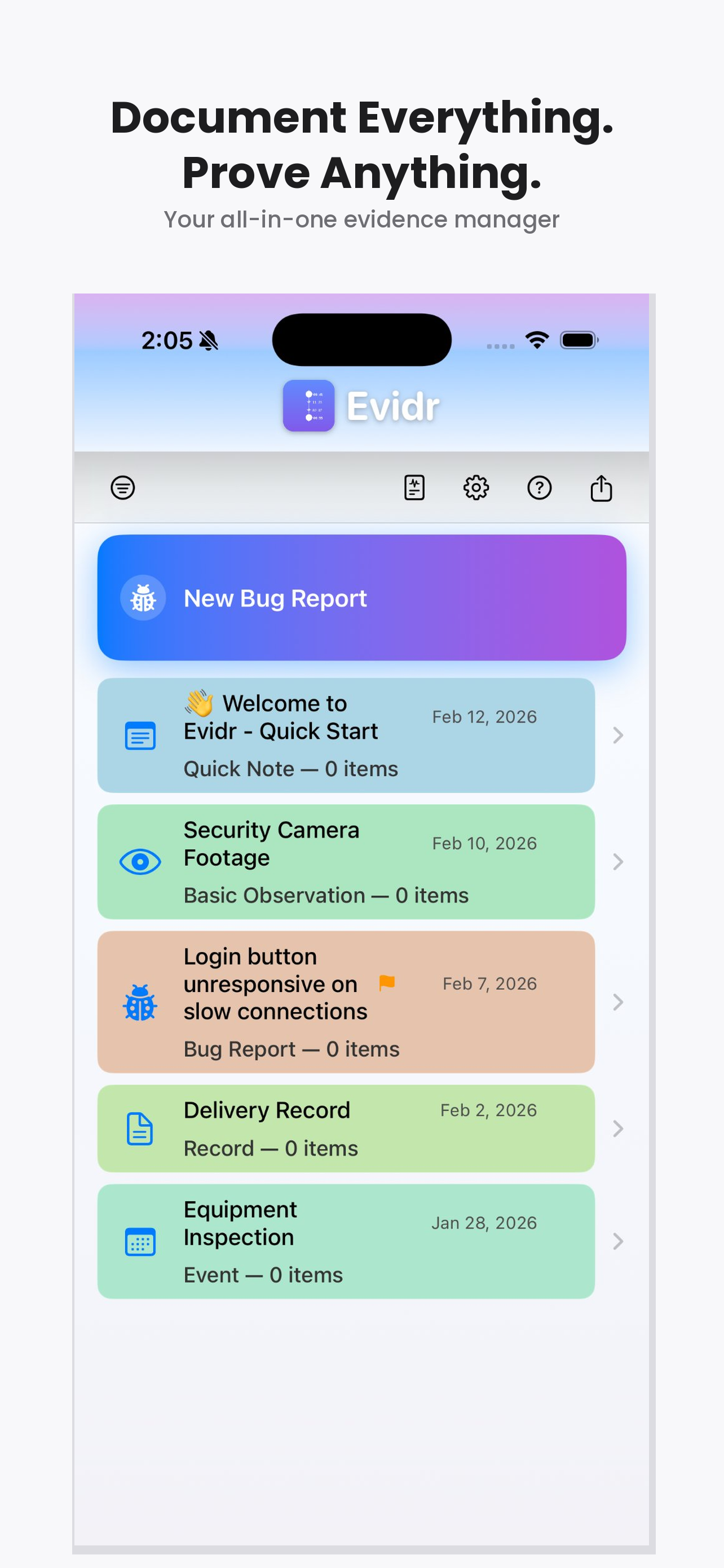 Evidence and tracking system Evidr