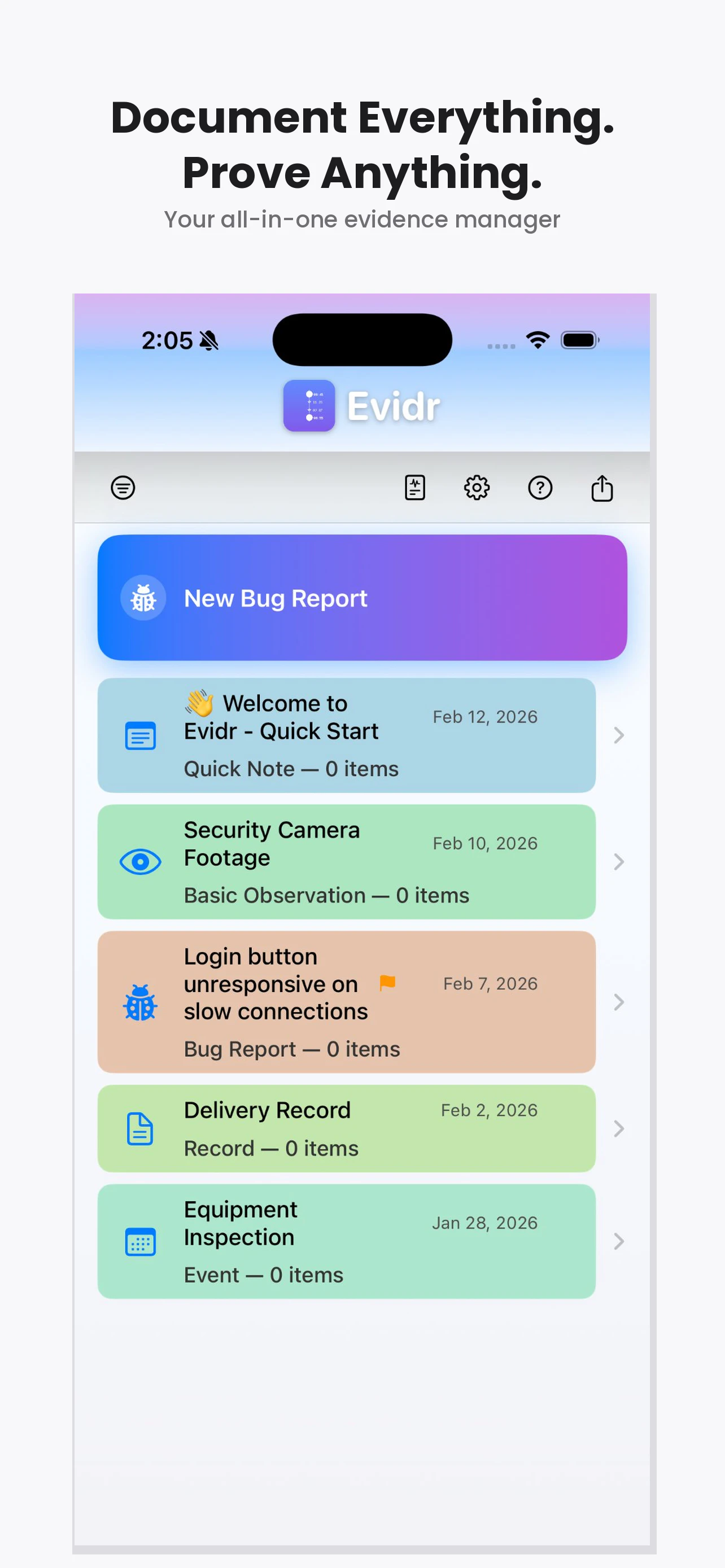 Evidence and tracking system Evidr