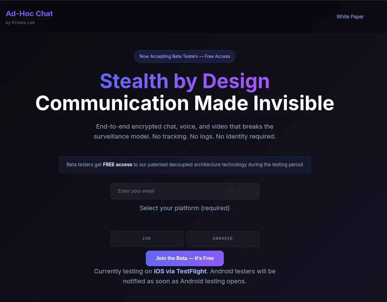 Ad Hoc Chat Beta Testers 제품 배너