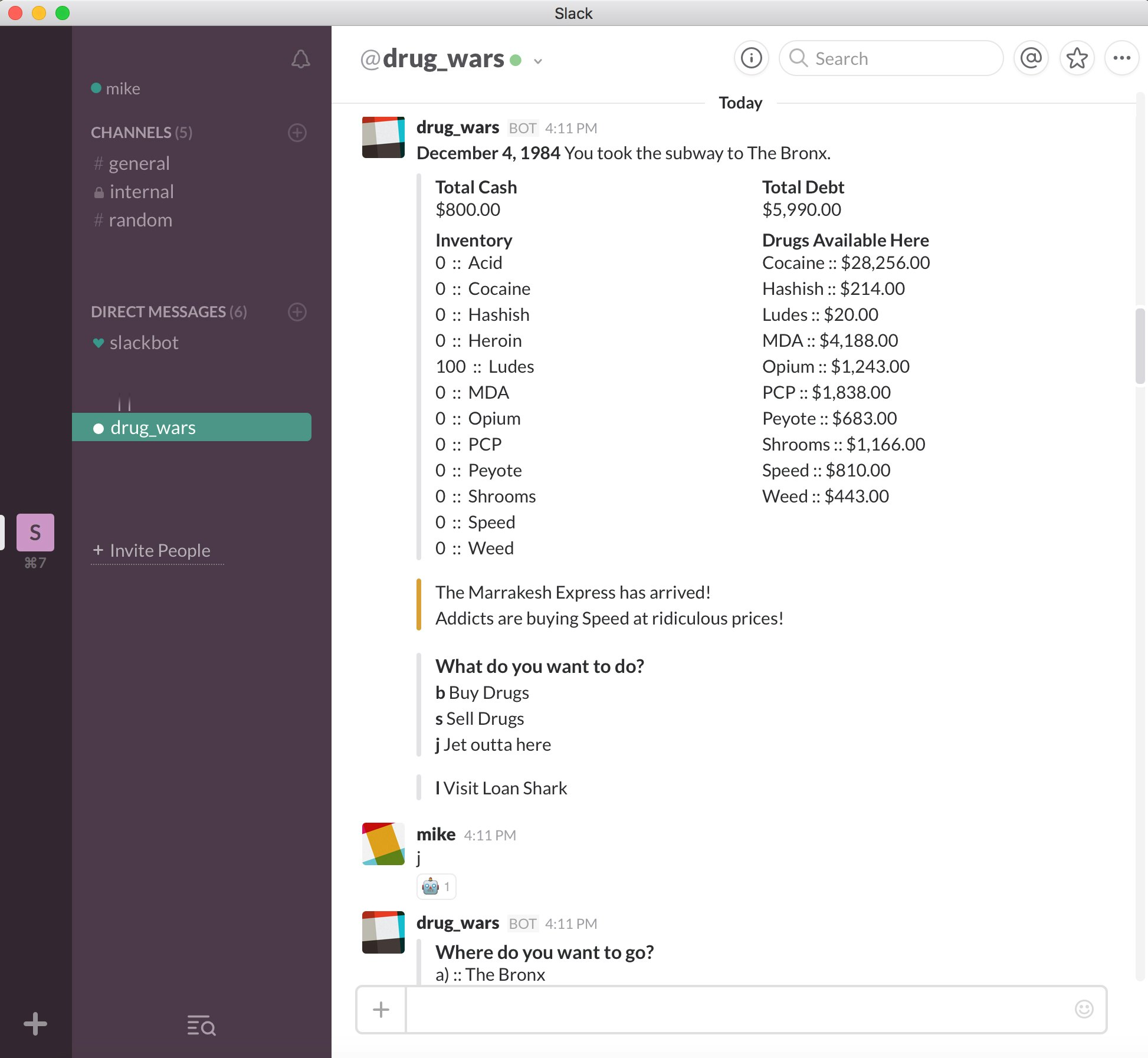 Drug Wars in Slack gallery image