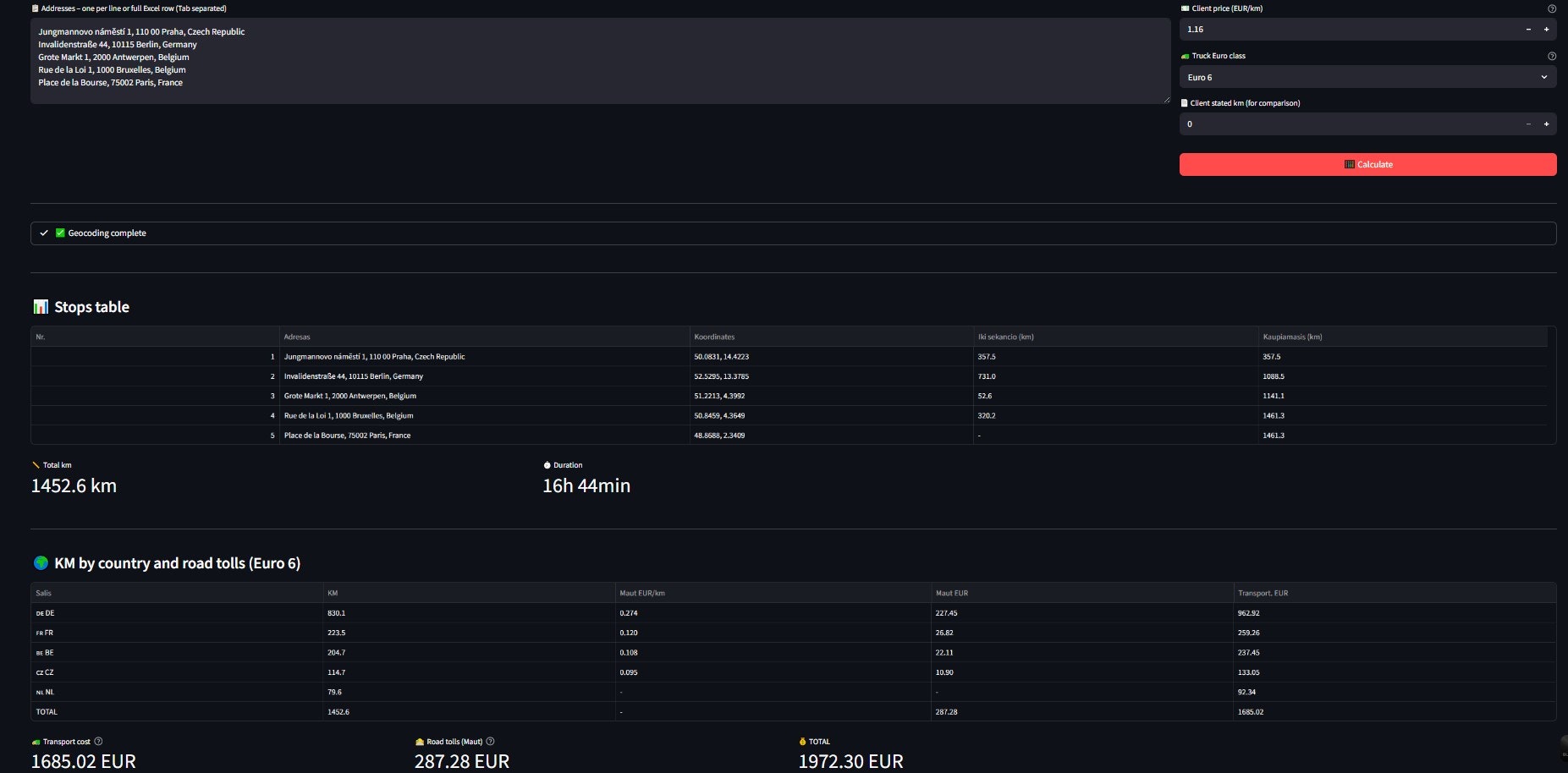 RouteCalc - Screenshot 3 showing product features and functionality