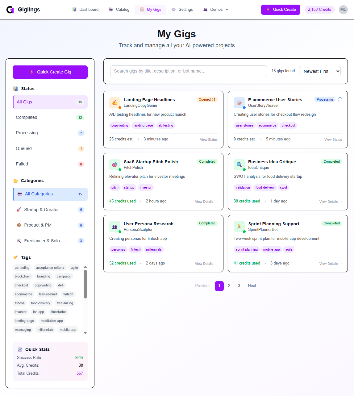 Giglings - Yaratıcılar ve Kurucular için AI ile çalışan görev botları. medya 5