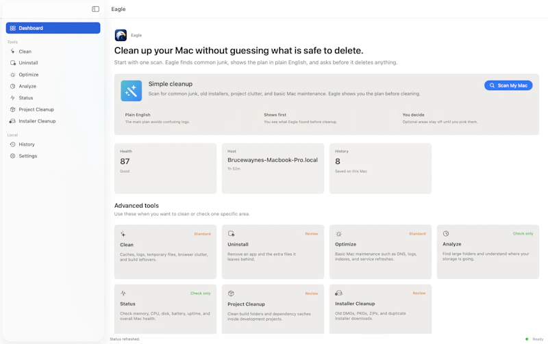 Eagle · Clean up your Mac safely screenshot 2