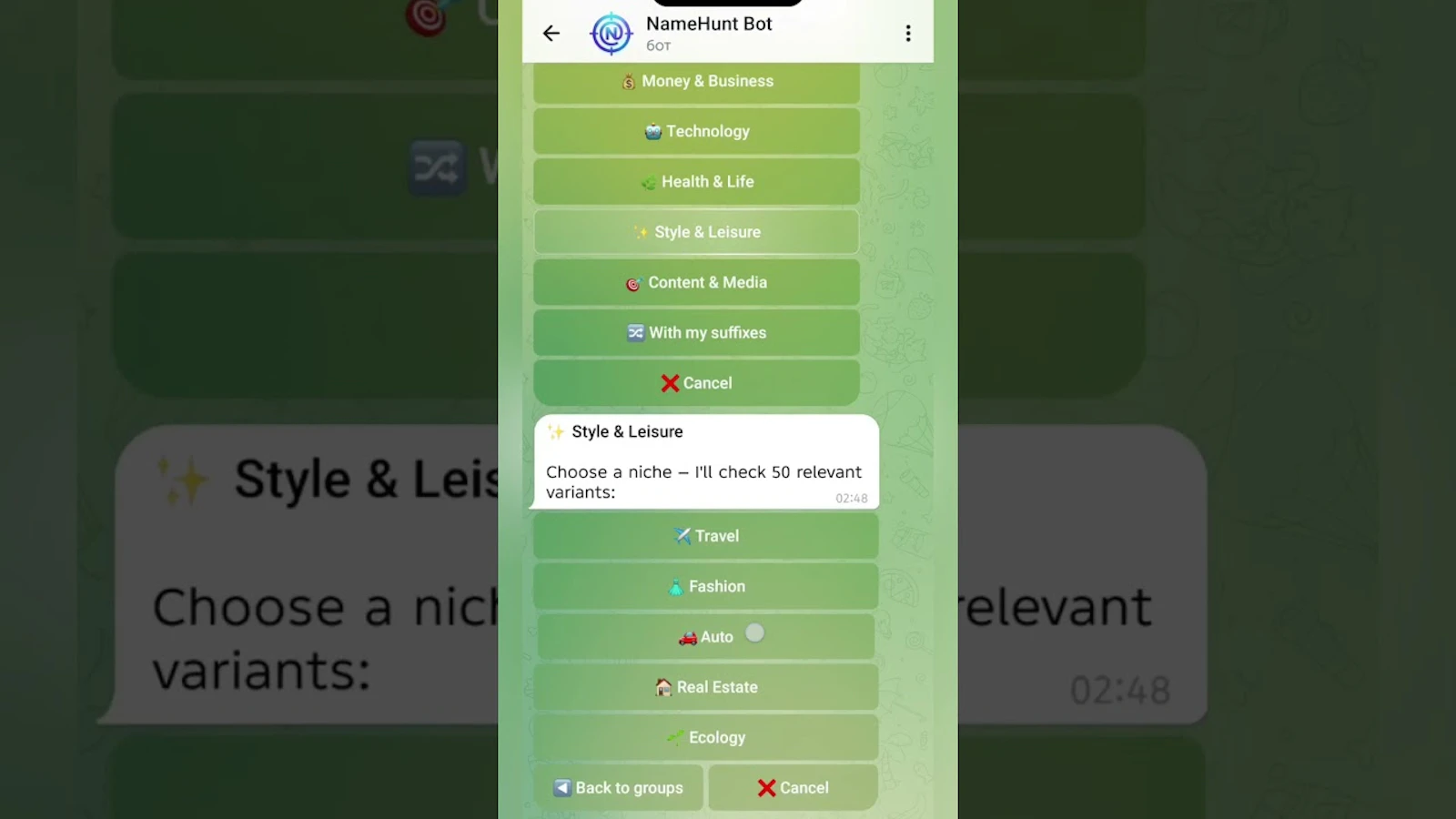 Telegram namehunt_bot screenshot 1 (video preview)