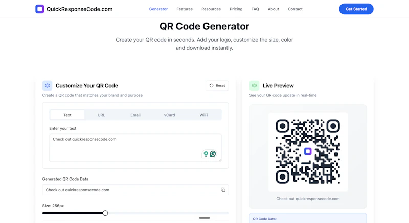 QuickResponseCode.com screenshot 2