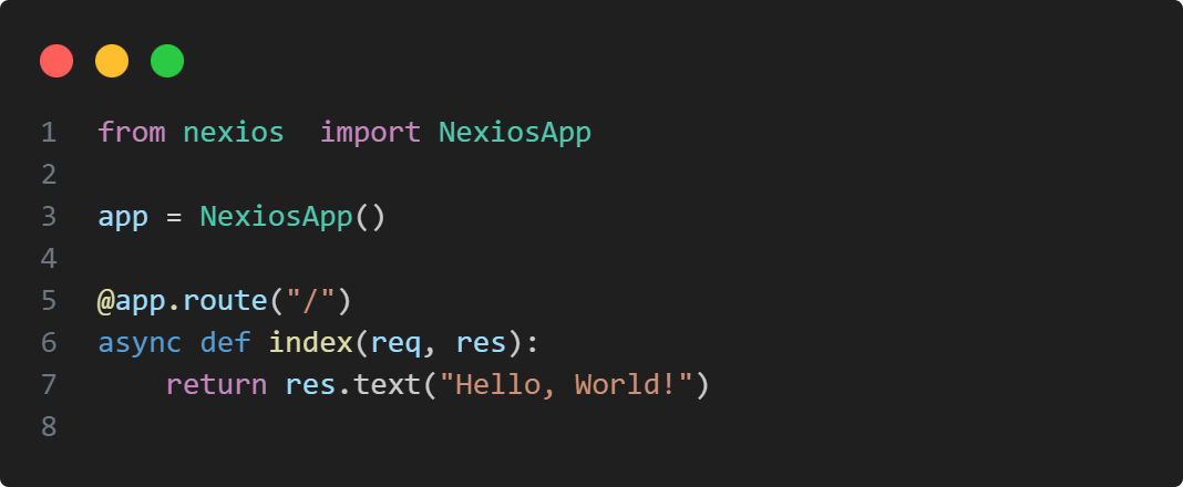 Nexios - Marco web rápido de Python creado para la velocidad y la simplicidad media 2