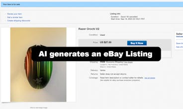 Representação visual da funcionalidade de listagens aceleradas de nossa ferramenta inovadora, permitindo a criação rápida e eficiente de listagens otimizadas no eBay.