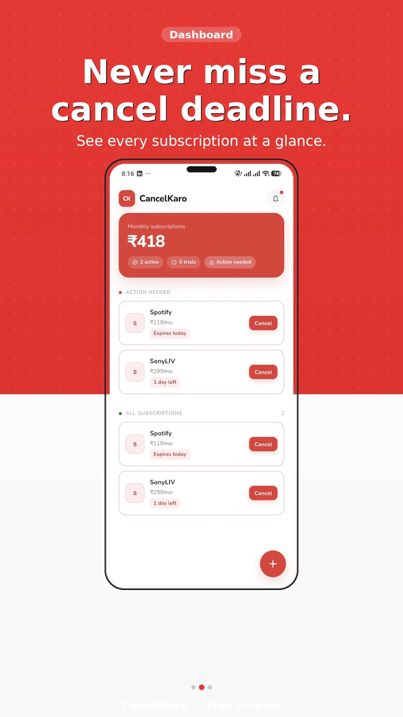 CancelKaro - Trial Tracker screenshot 2