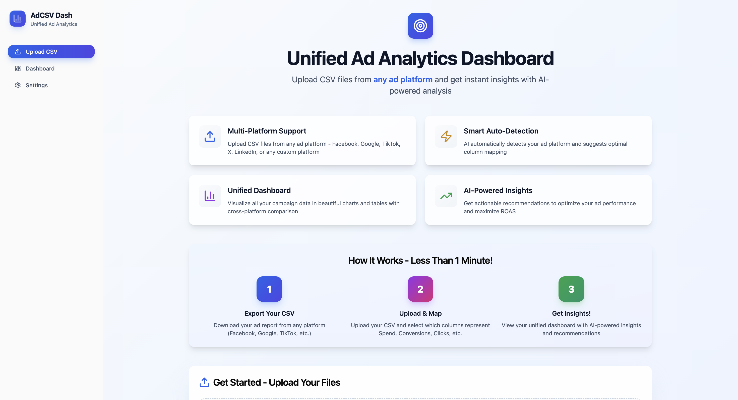 AdSync Dashboard - Main product screenshot demonstrating key features and user interface