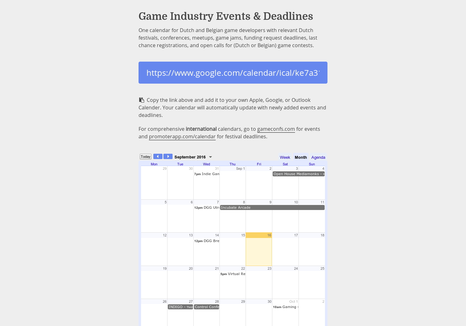 Dutch Games Industry Calander