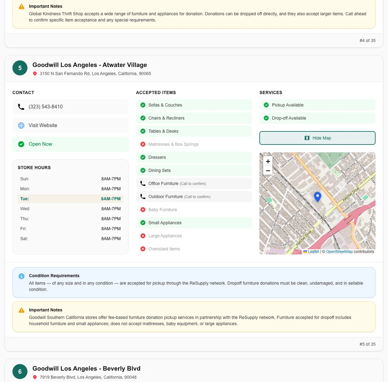 Furniture Donation Directory - Screenshot 4 showing product features and functionality