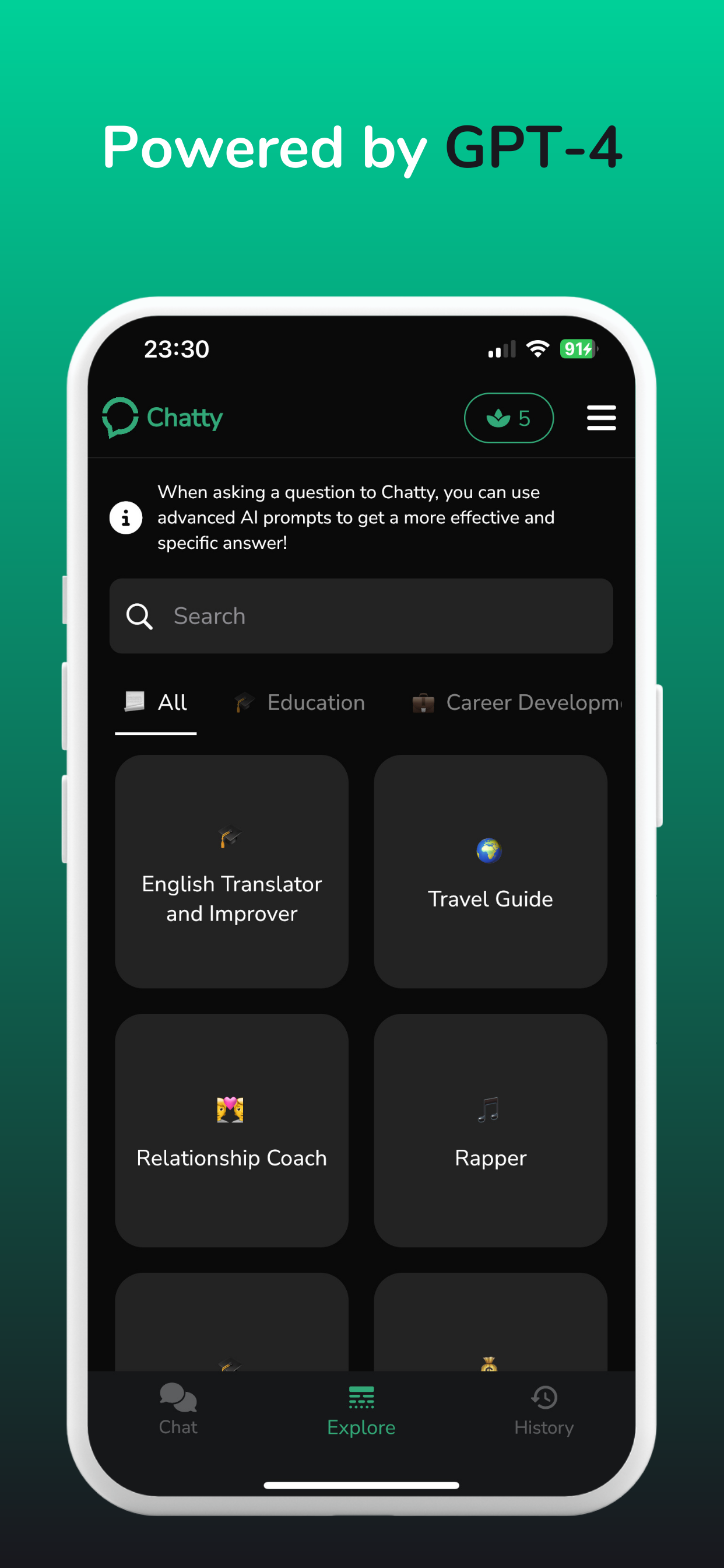 Spraakzaam: AI Assistant - Chatty is een mobiele AI -assistent die GPT -technologieën gebruikt. media 5