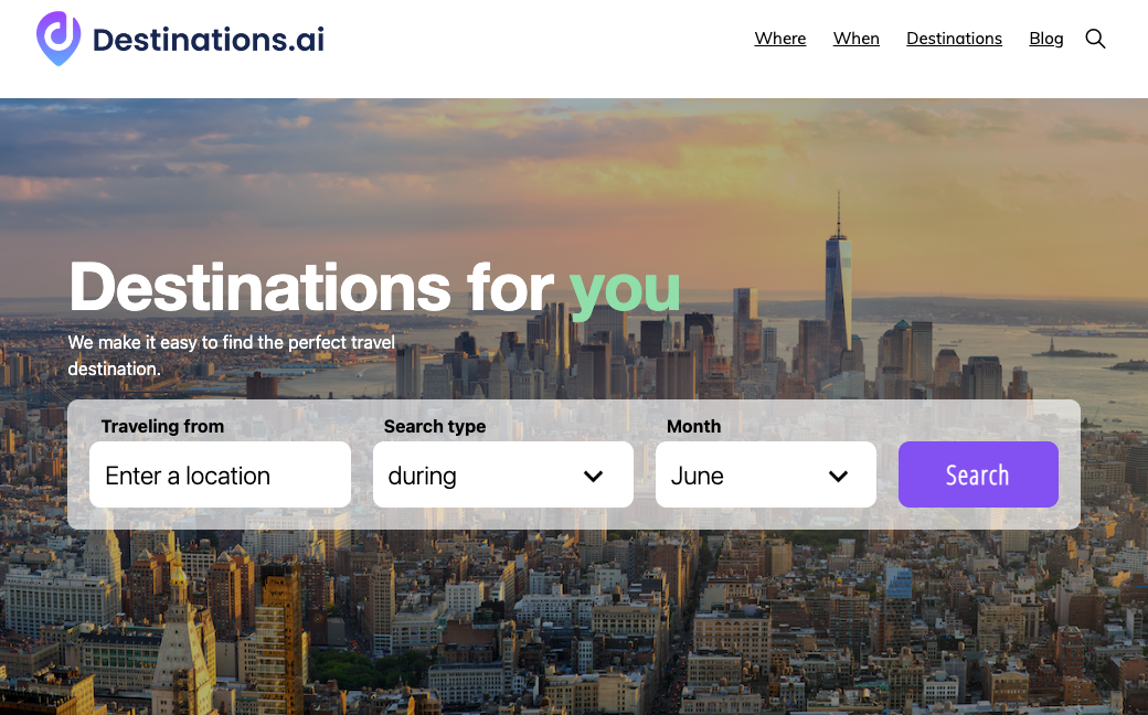 Média Destinations.ai - Nous facilitons la recherche de votre prochaine destination de voyage. 1