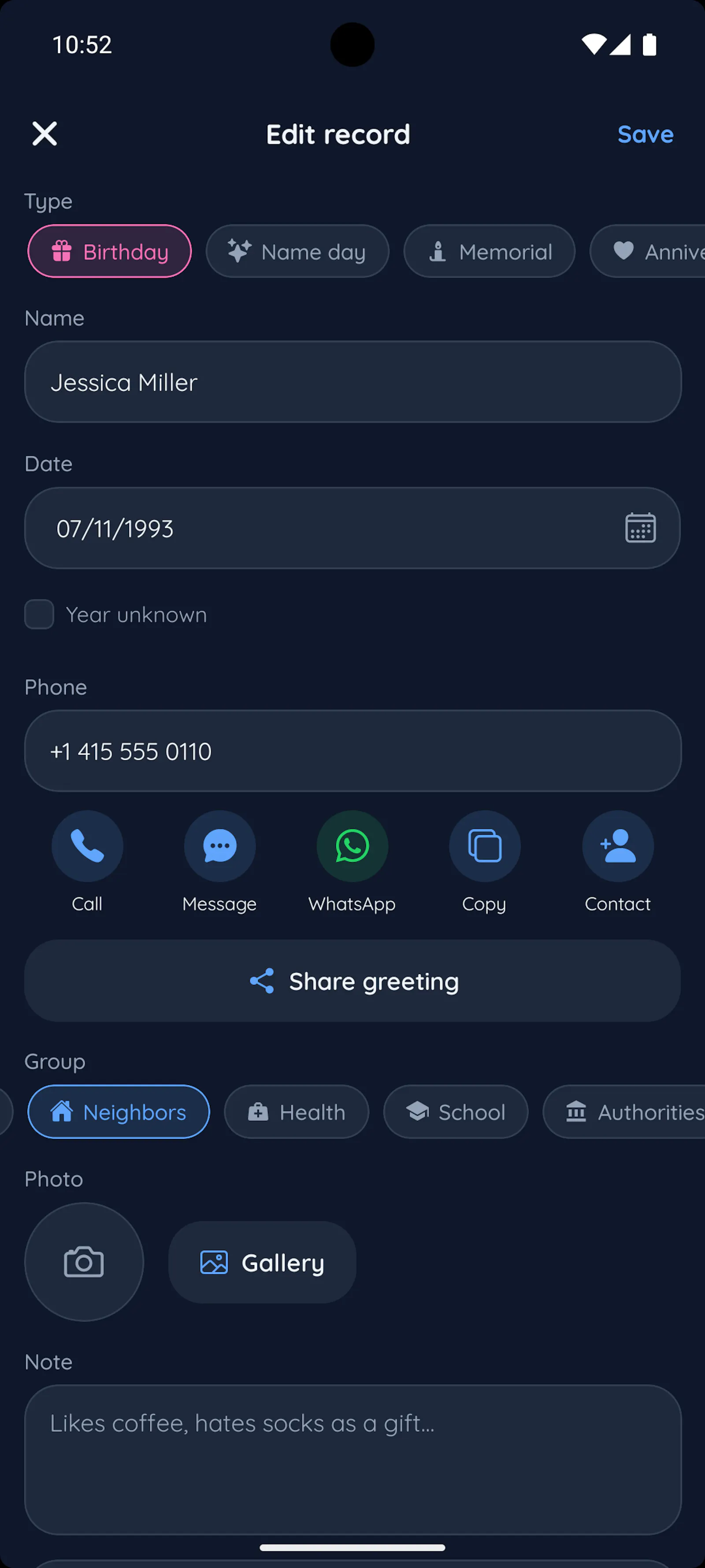 Birthday and Name Day Reminder screenshot 3