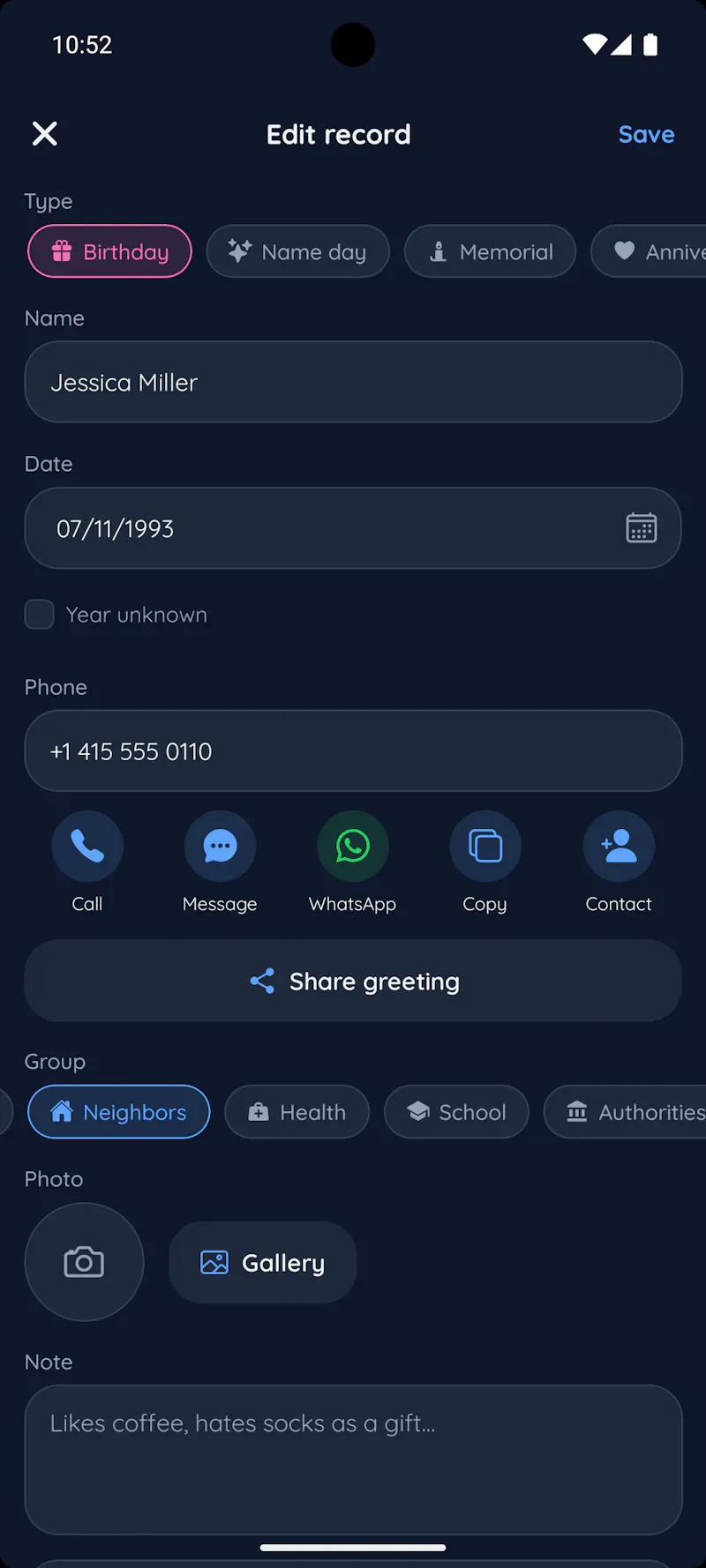 Birthday and Name Day Reminder screenshot 3