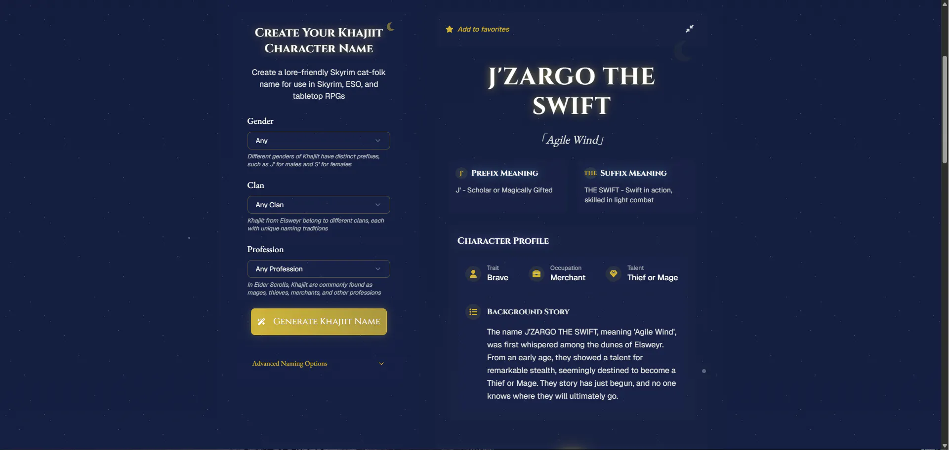 Khajiit Name Generator gallery image