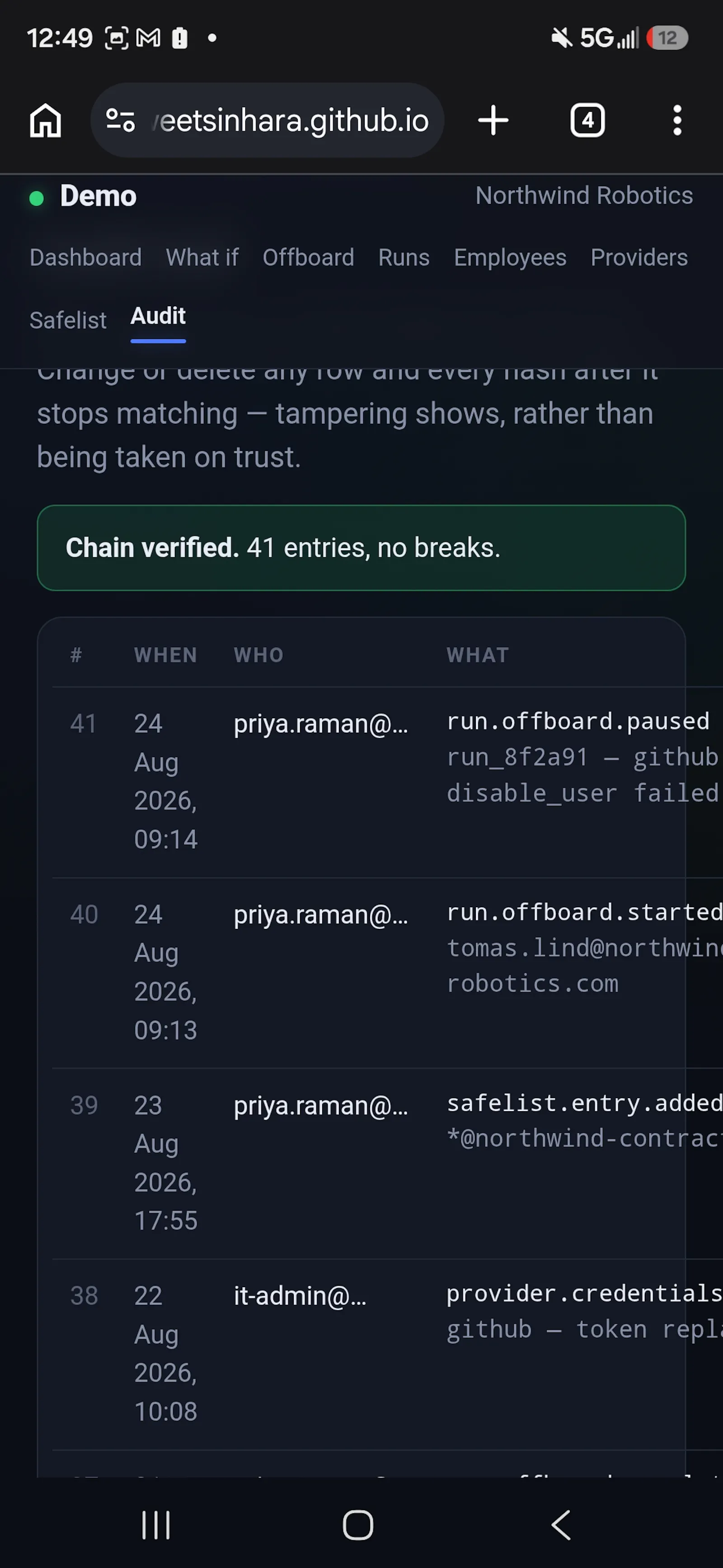 Live demo screenshot 5