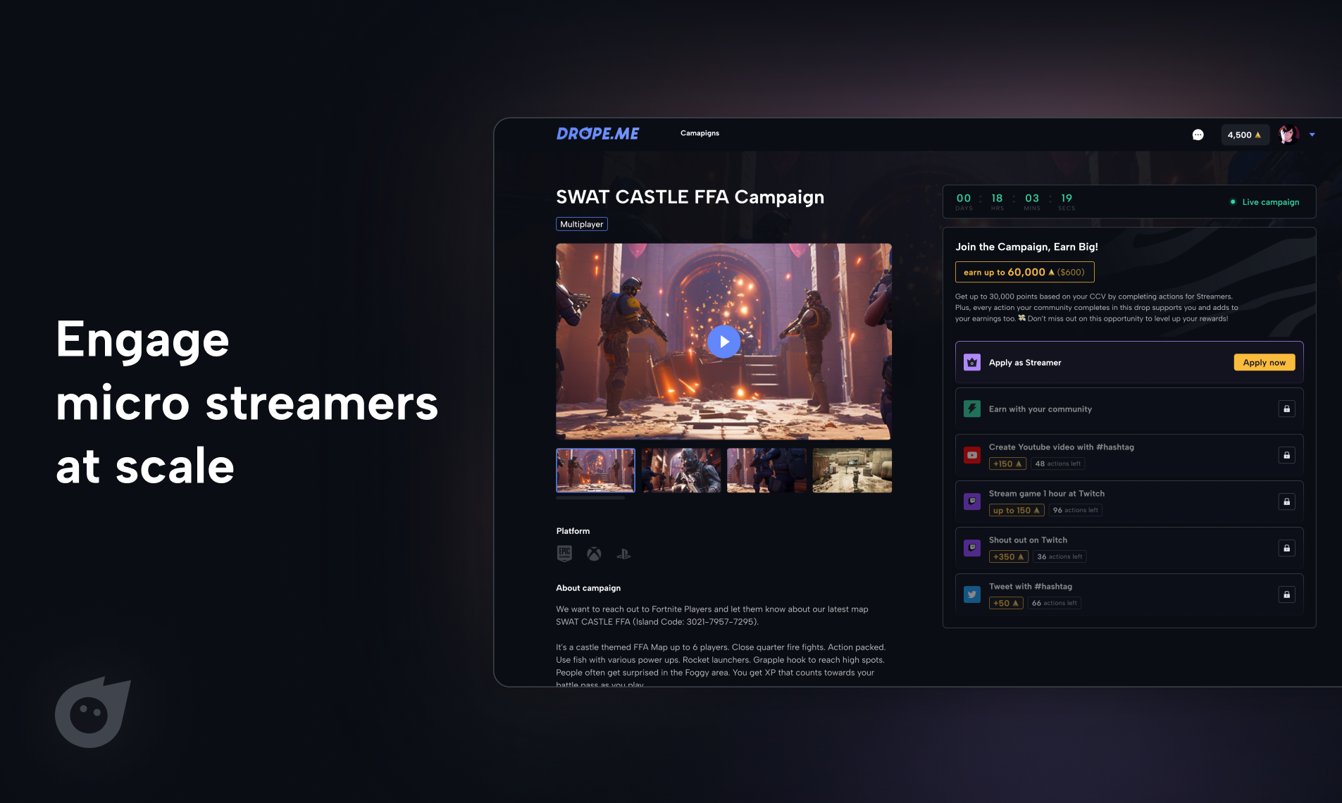 Drope.me - Betrek micro -streamers op schaal om je games te laten groeien media 2