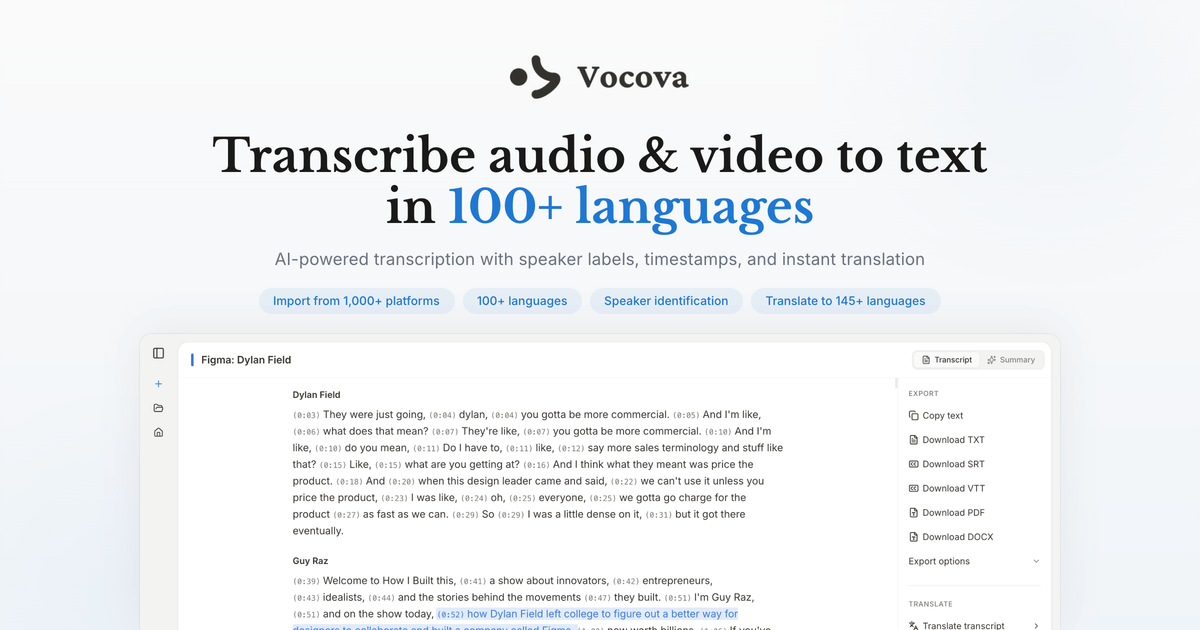 Vocova - Main product screenshot demonstrating key features and user interface