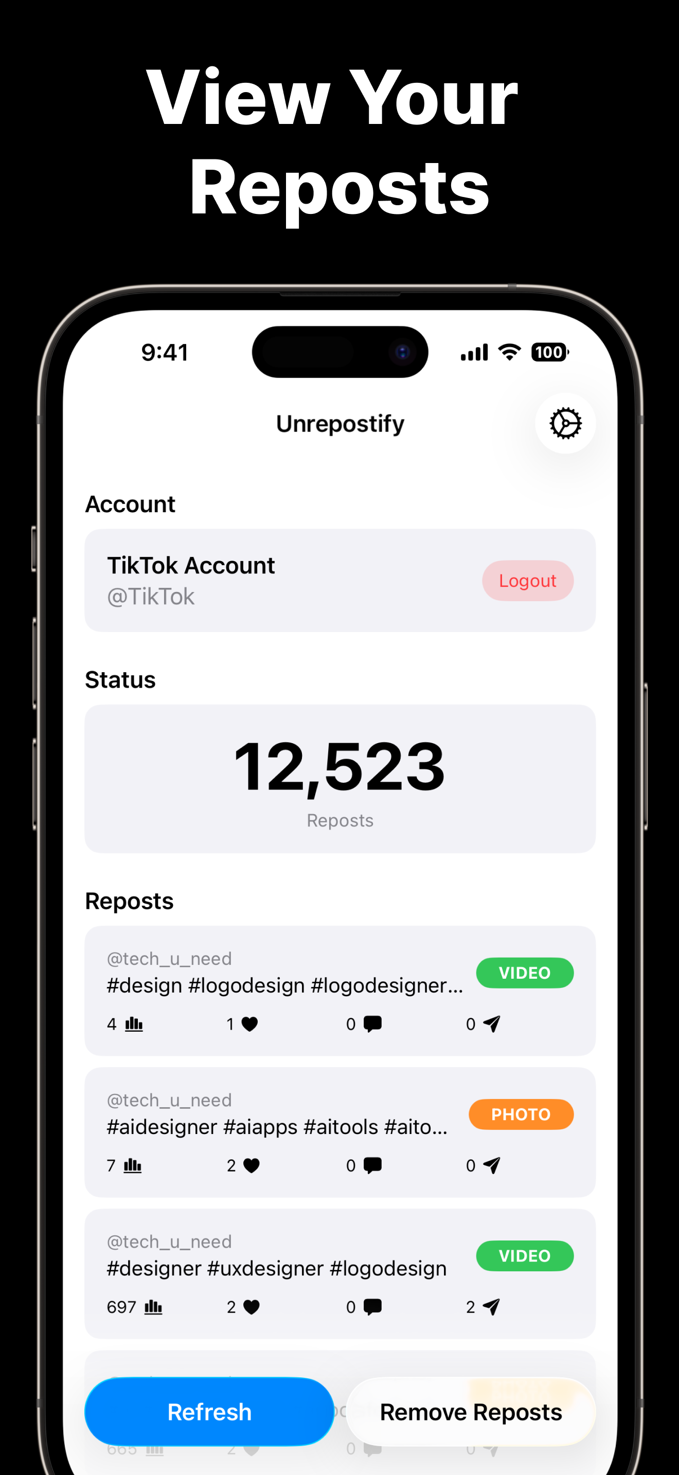 Remove TikTok Reposts - Unrepostify - Screenshot 2 showing product features and functionality