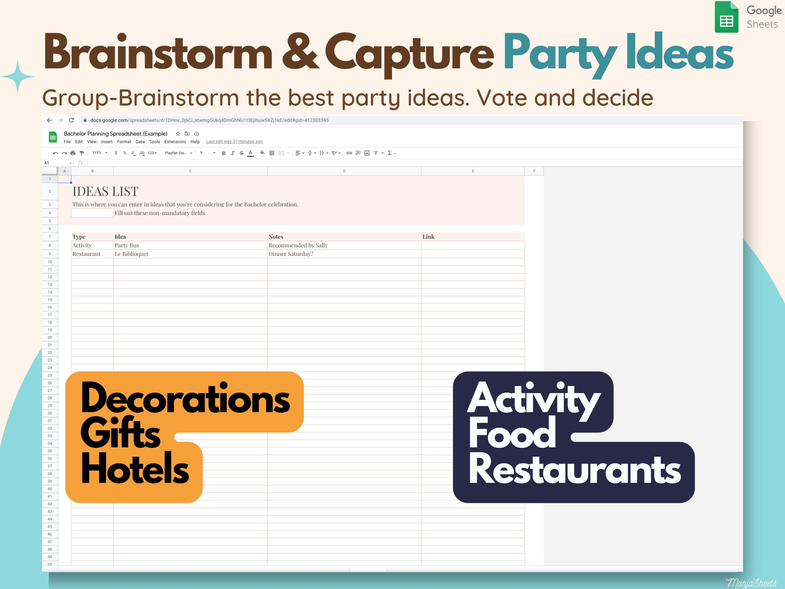 Bachelor Party Planning Spreadsheet gallery image