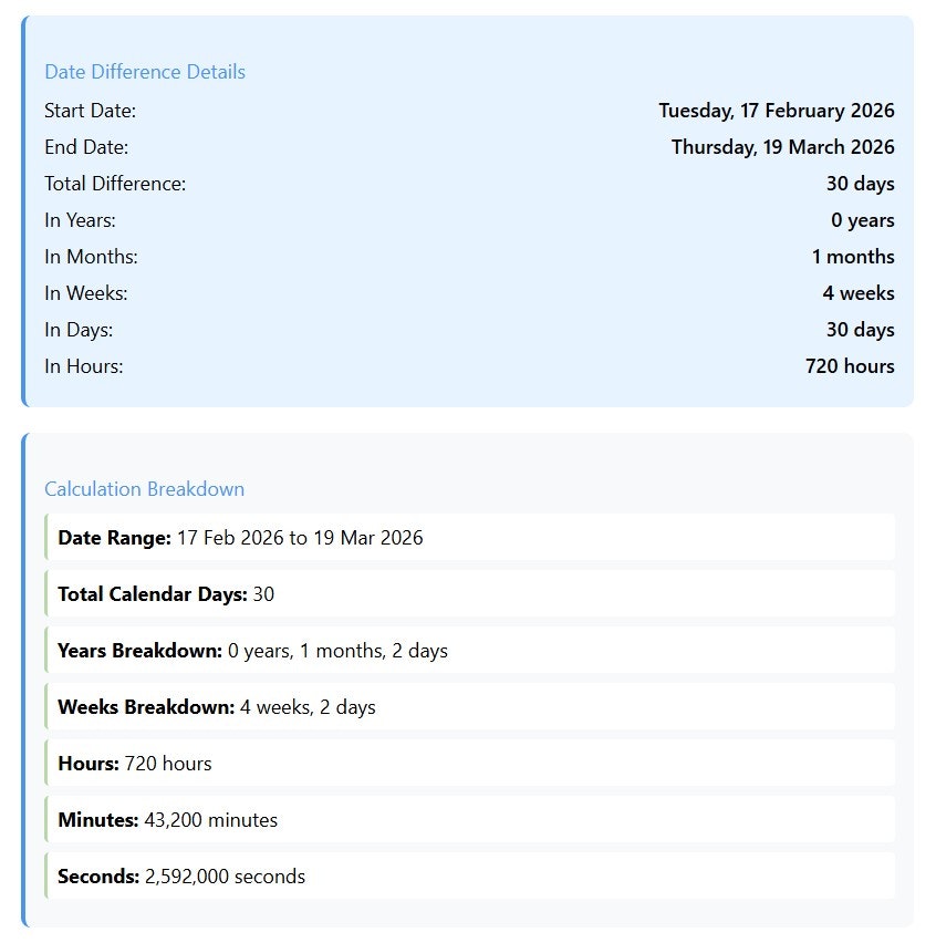Difference Between Two Dates Calculator gallery image