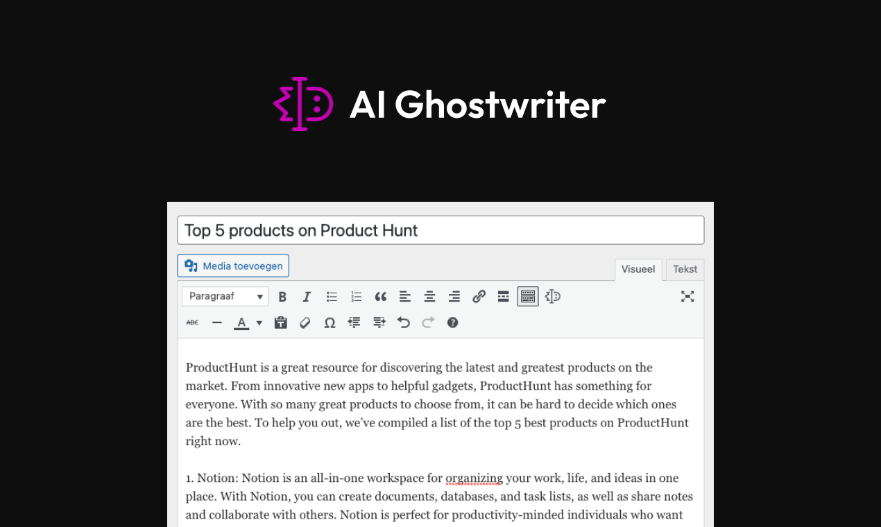 AI Ghostwriter - Wordpress ChatGPT Plugin | Product Hunt