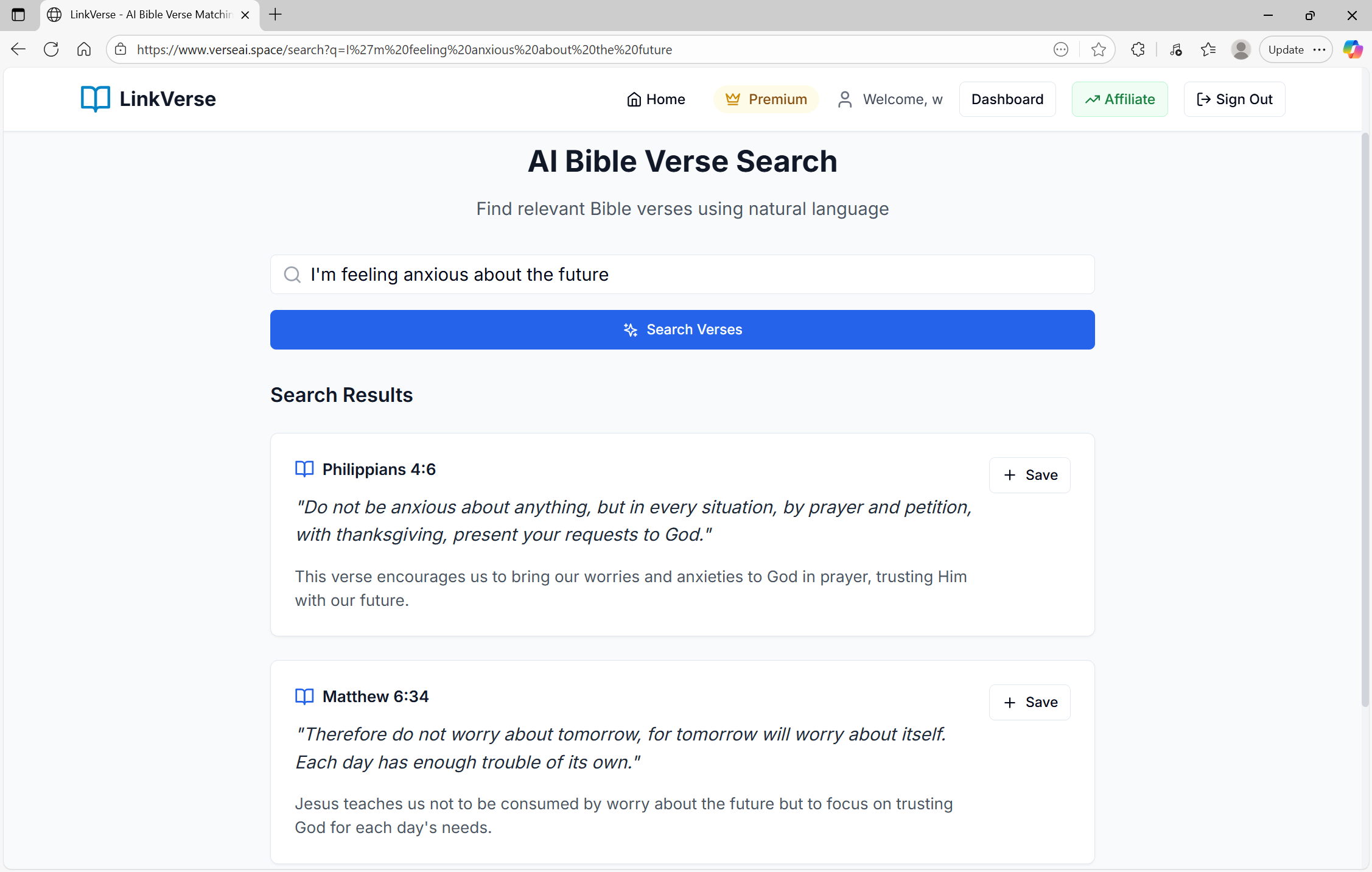 LinkVerse - AI Bible Verse Search - Screenshot 2 showing product features and functionality