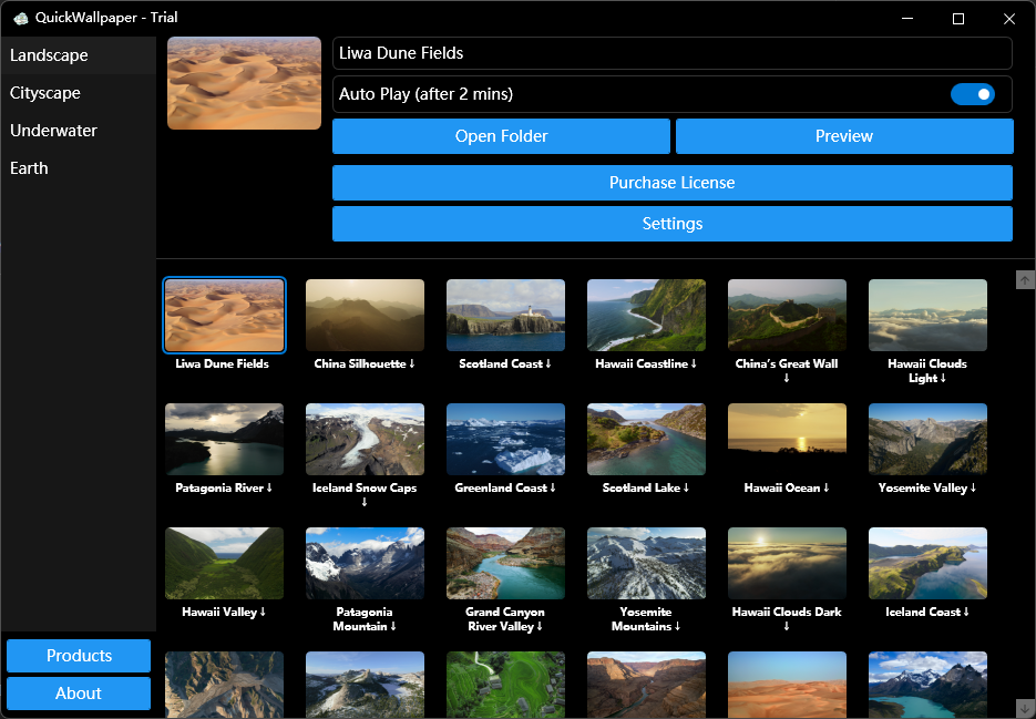 QuickWallpaper - Main screenshot showing features and interface