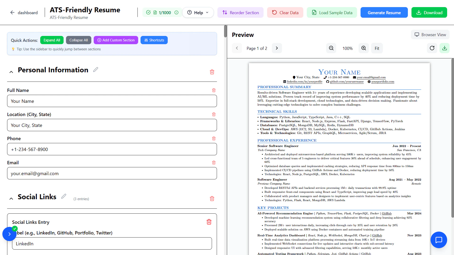 Easy LaTeX Resume screenshot 2