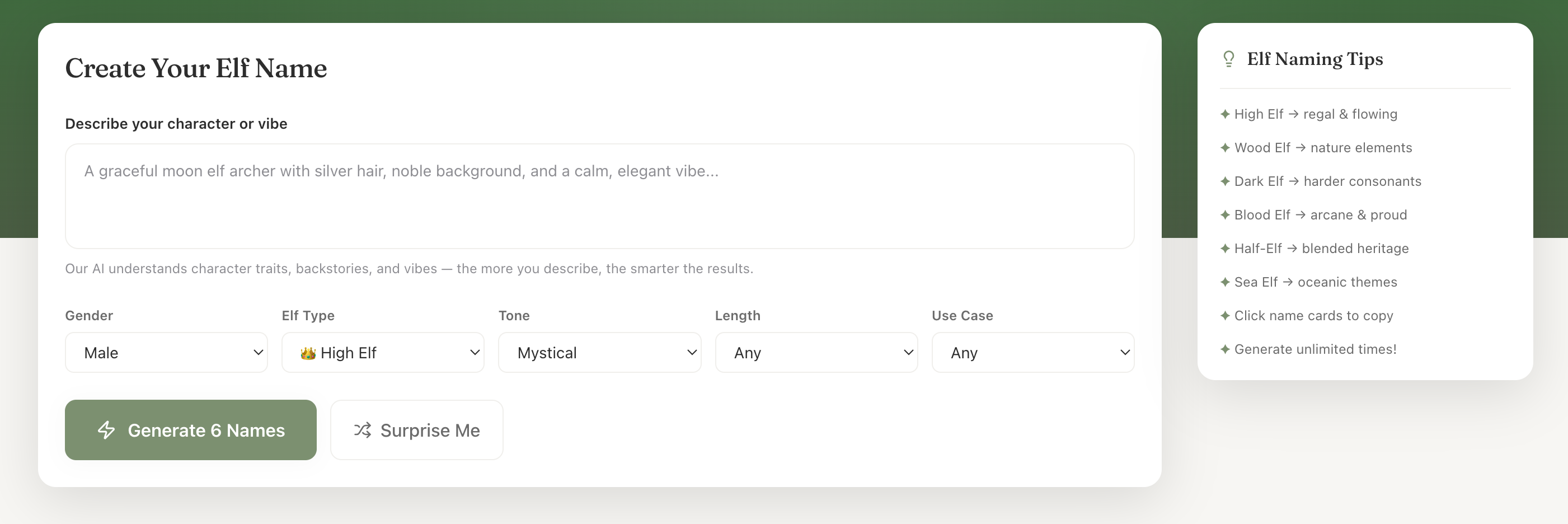 Elf Name Generator - Screenshot 2 showing product features and functionality