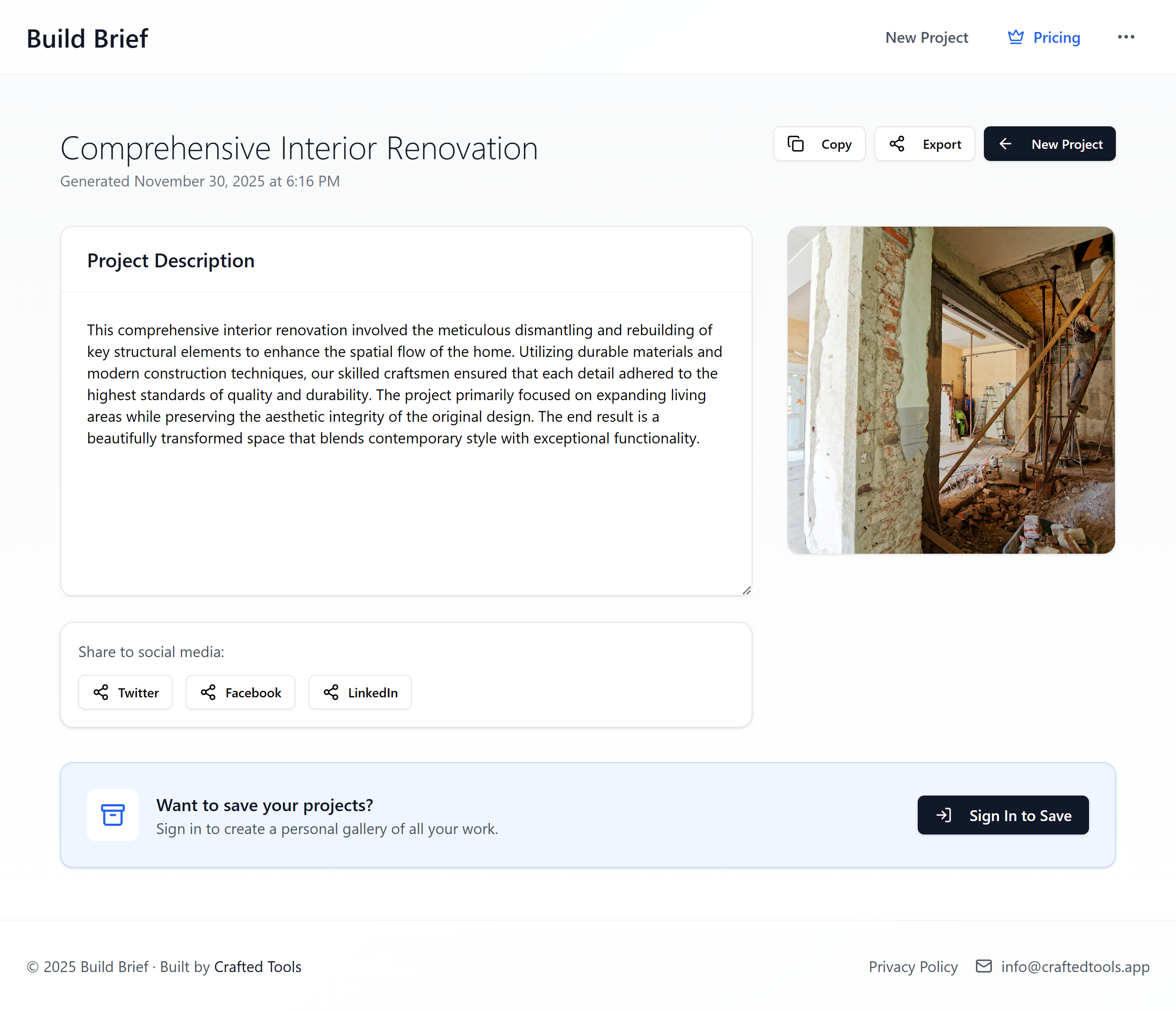 Build Brief - Screenshot 3 showing product features and functionality