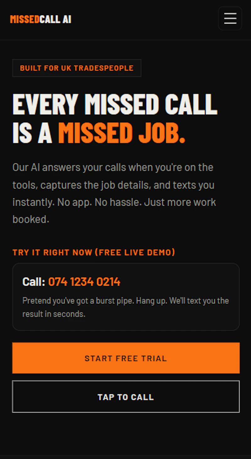 MissedCallAI screenshot 1