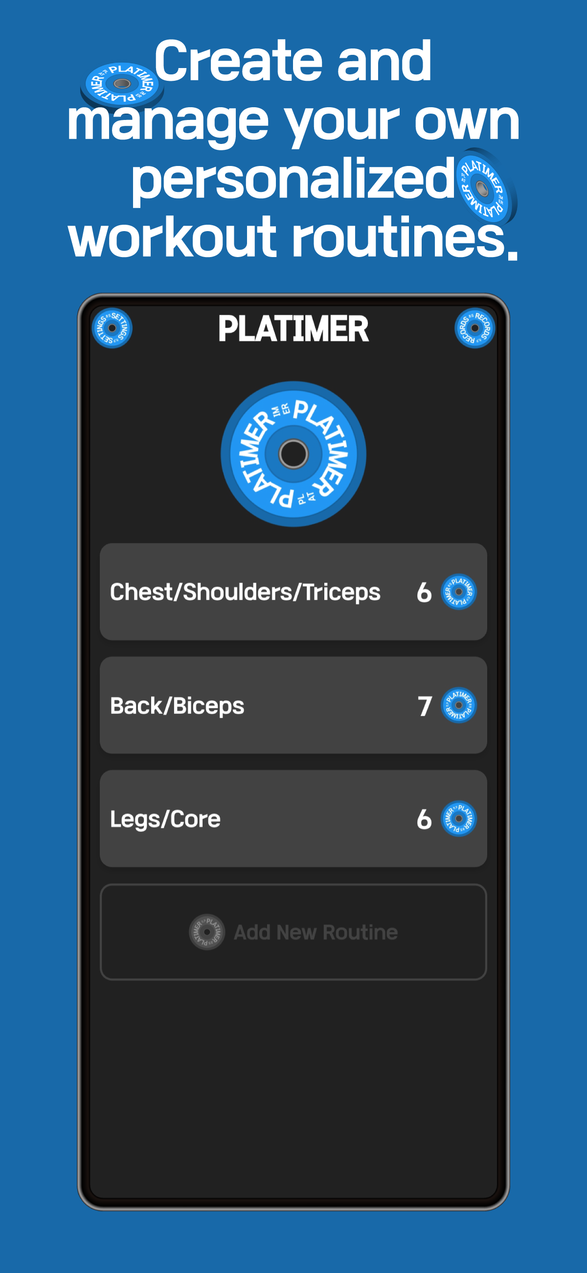 PLATIMER: Customizable Workout Timer - Main product screenshot demonstrating key features and user interface