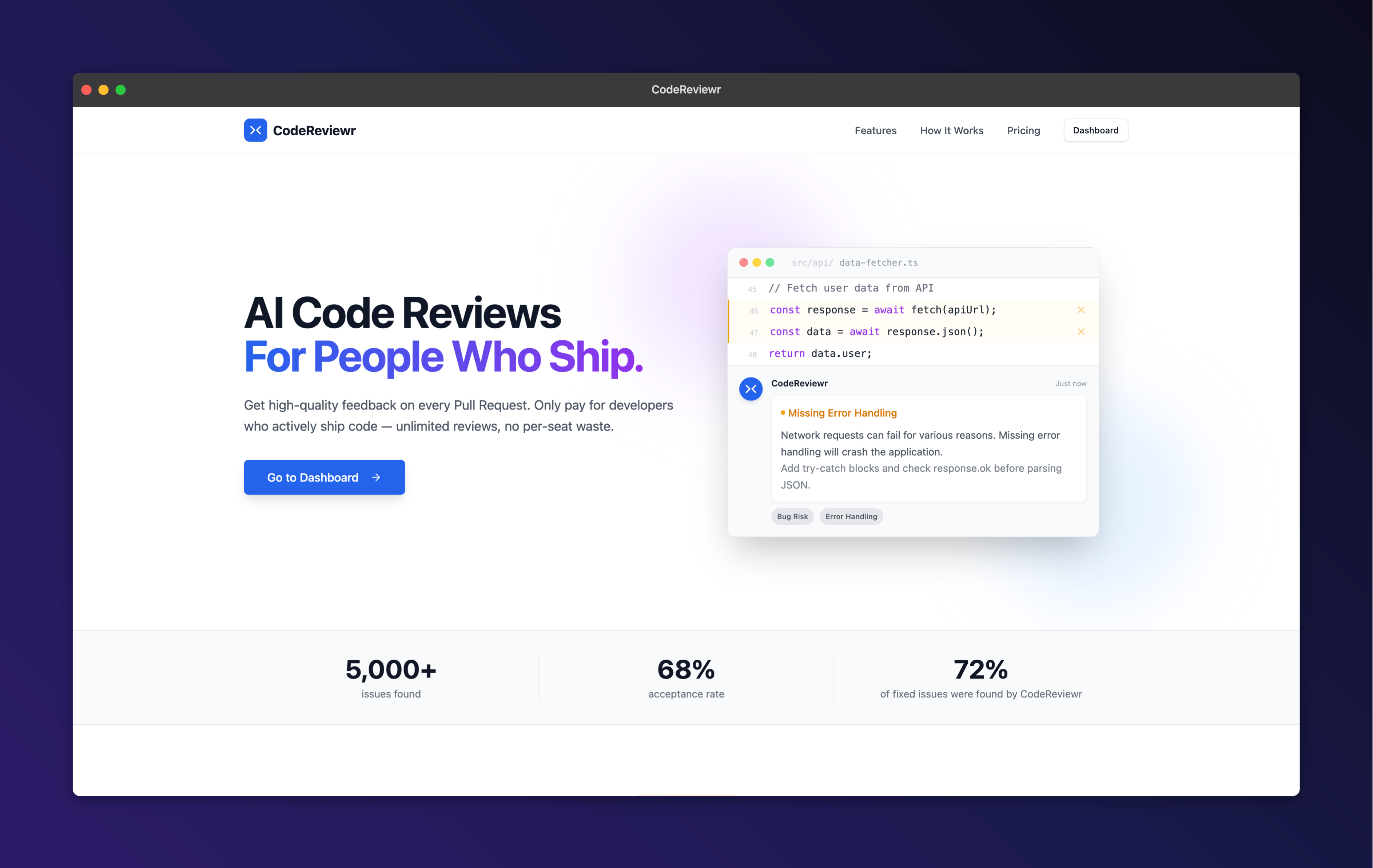 CodeReviewr - Main product screenshot demonstrating key features and user interface