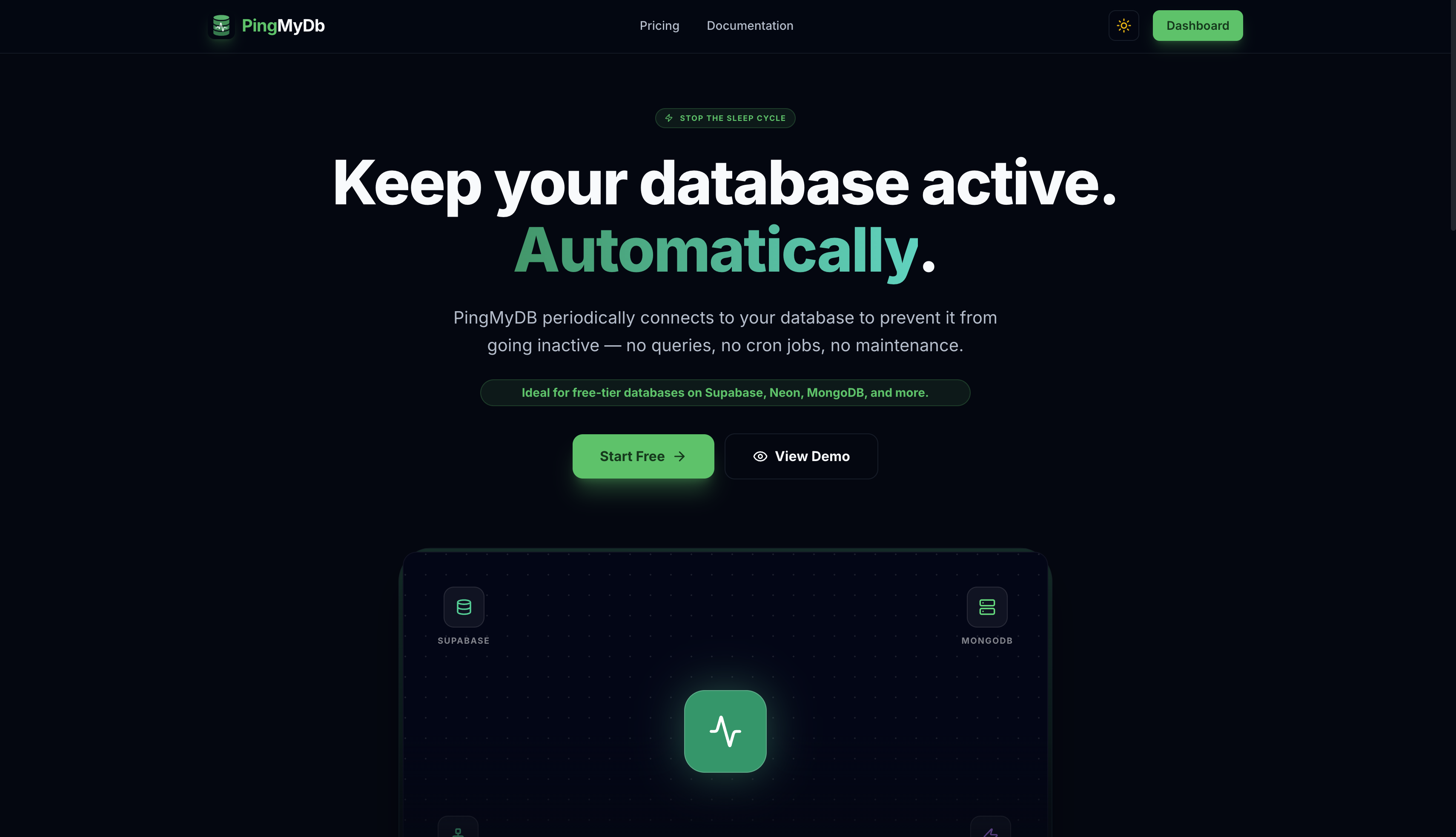 PingMyDb - Main product screenshot demonstrating key features and user interface