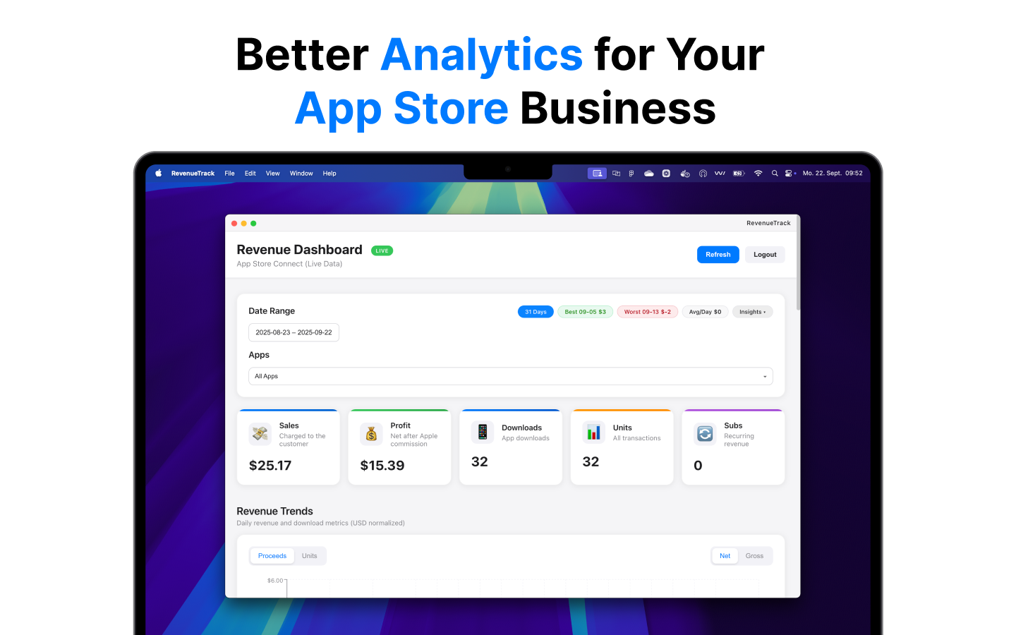 Revenuetrack - MAC 앱 개발자를위한 깨끗하고 빠른 수익 분석 미디어 1