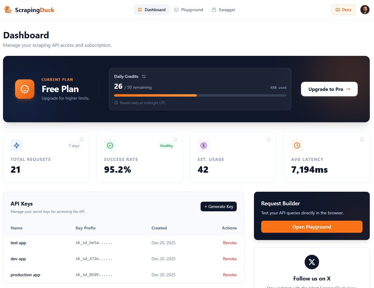 ScrapingDuck - Main product screenshot demonstrating key features and user interface