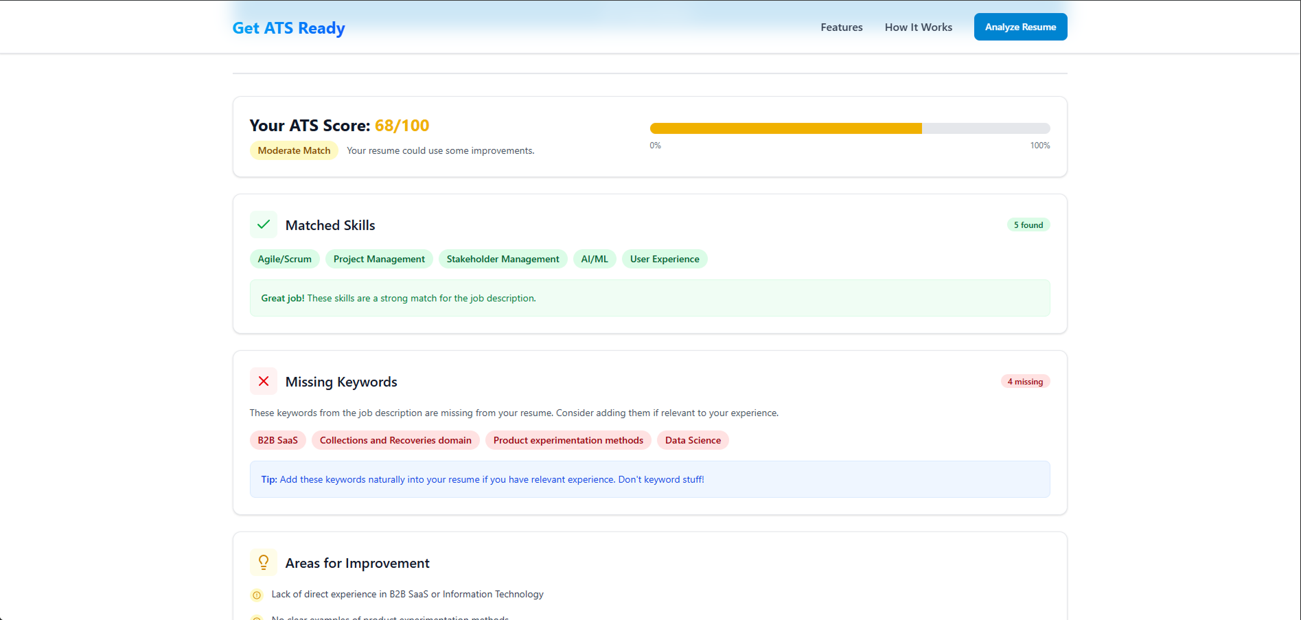 Get ATS Ready - Screenshot 3 showing product features and functionality