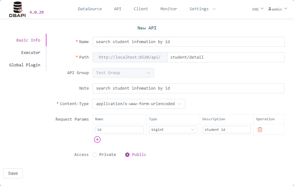 DBAPI - Main screenshot showing features and interface