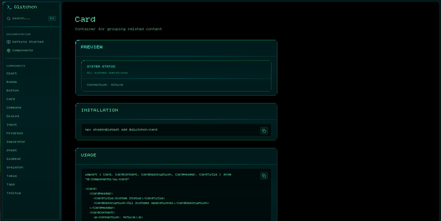 Glitchcn/ui - Screenshot 3 showing product features and functionality