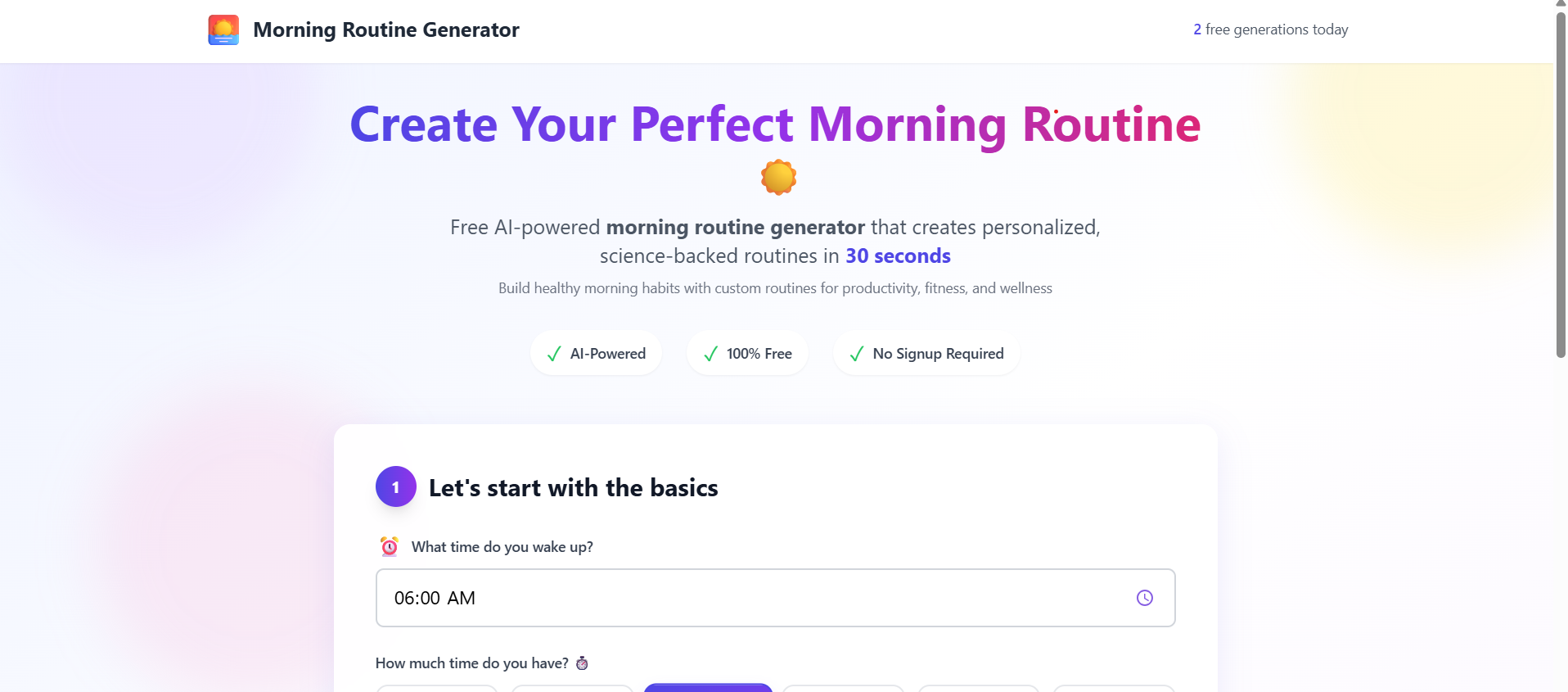 Morning Routine Generator - Screenshot 4 showing product features and functionality